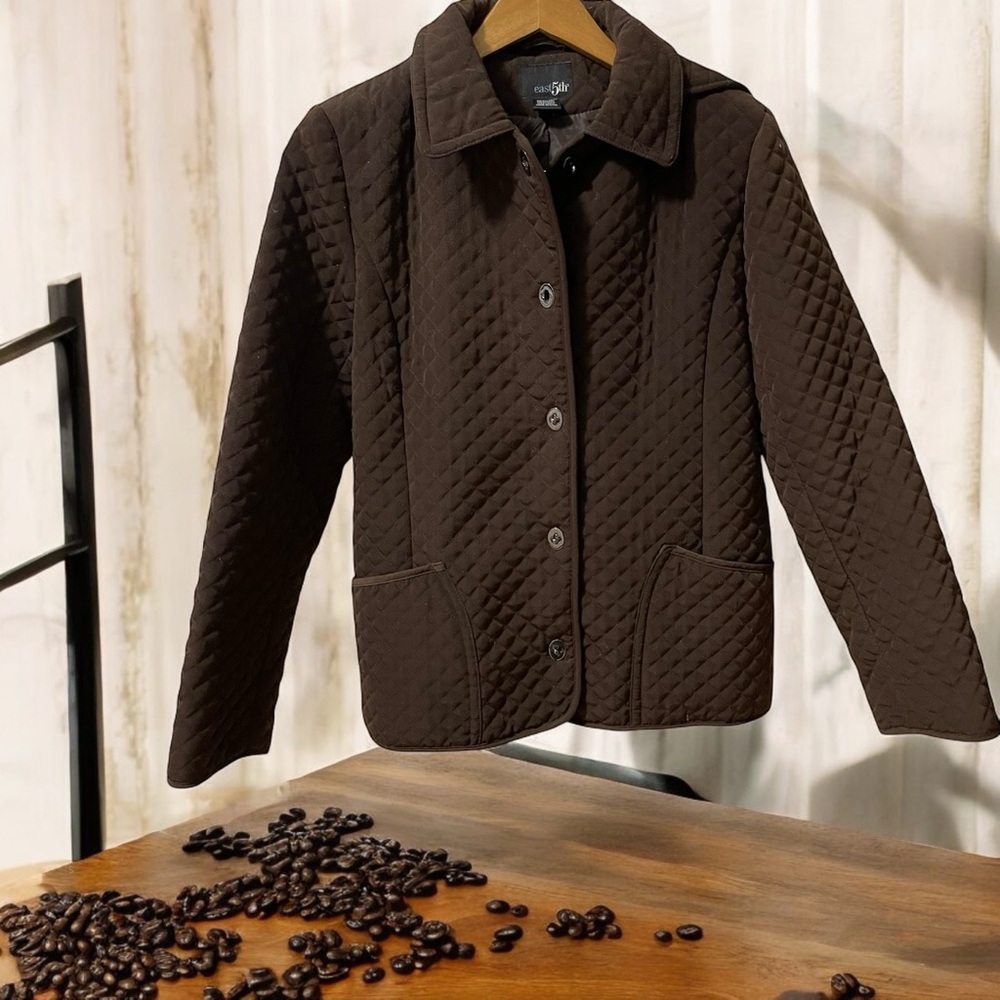 East5th Womens Quilted Jacket/Coat Size M  Chocolate Brown Hooded Lined